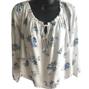 Romantic Academia Cottagecore Floral Peasant‎ Puff Sleeve Boho Top L Hollister